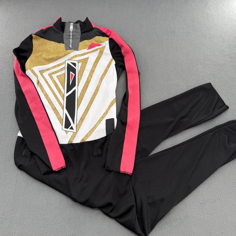 Fortnite Superhero Cosplay Bodysuit Youth L Black Gold Pink Halloween Comic Con